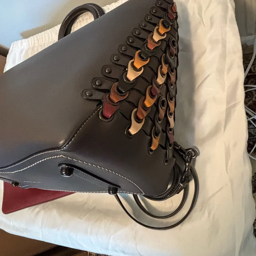 Brown and Burgundy Coach 1941 Rouge tote/ Crossbody Bag with detachable Pouch - Picture 7 of 12